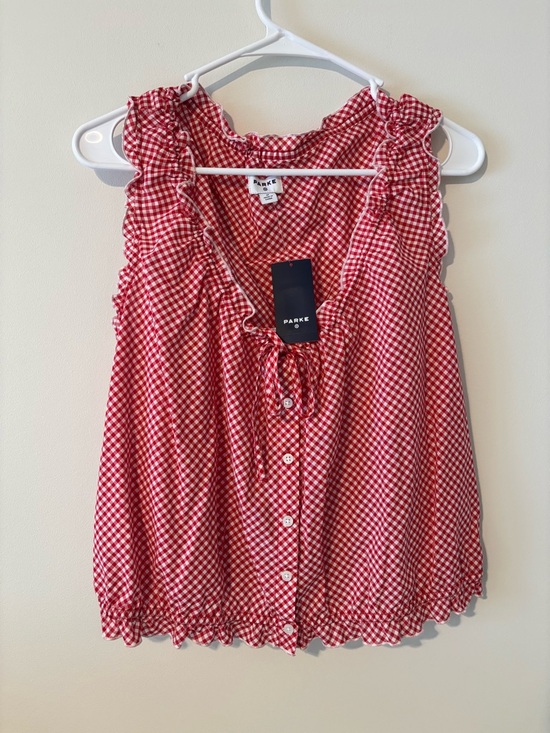 Parke Tops - Parke x Target Womens Shell Tank Top Red Gingham Ruffle Button-Front Size Med